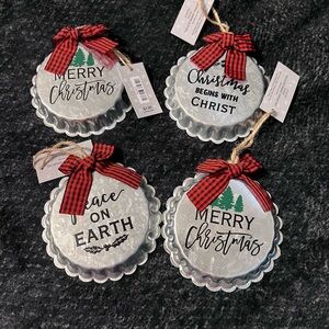 Christmas Tin Ornaments with Red Bows